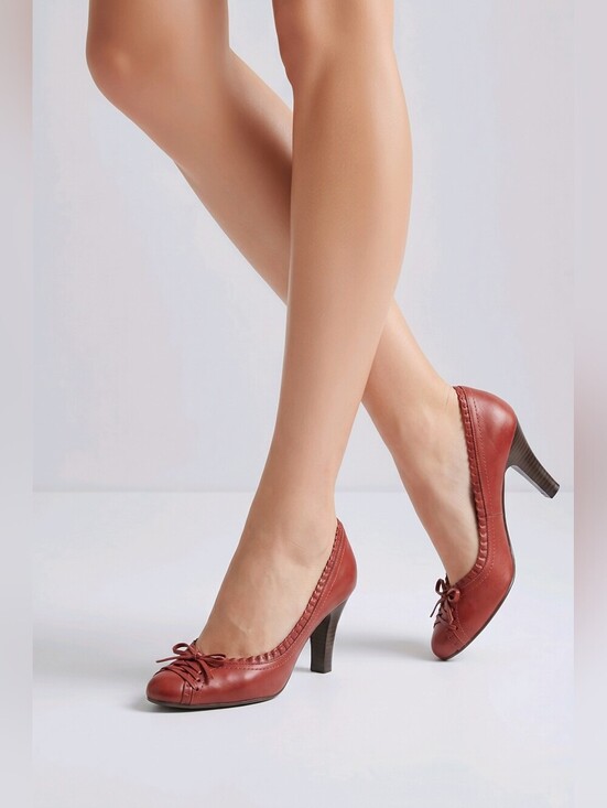 Hilary Radley Shoes - Hilary Radley Red Braided Leather Pumps with Ruffles & Bow
